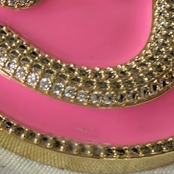 Gold Chain Necklace with Pink Smiley Pendant Enamel W Tiny Crystals necklace - Picture 8 of 8